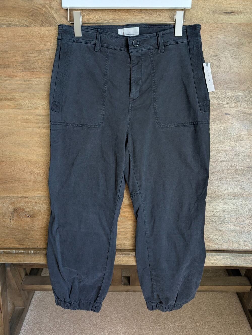 NWT Anthropologie Joggers Pants Womens Size 10 Black Stretch Utility Flat Front